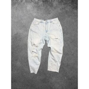 Hollister Ultra High-Rise Mom Jeans Light Wash Distressed Ripped Size 15 W32 L27